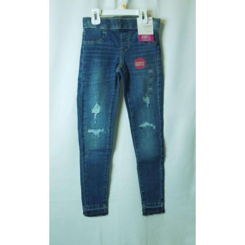 Girls SO Raw Edge Hem Medium Blue Distressed Ultimate Jeggings Size 8